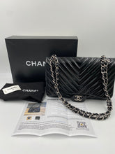 Load image into Gallery viewer, Chanel Black Chevron Patent Jumbo Flap Bag zhacc