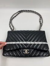 Load image into Gallery viewer, Chanel Black Chevron Patent Jumbo Flap Bag zhacc