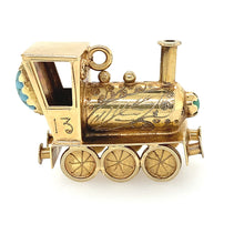 Load image into Gallery viewer, 14K YG Turquoise &amp; Jasper Locomotive Pendant
