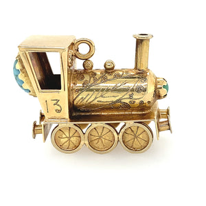 14K YG Turquoise & Jasper Locomotive Pendant