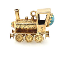 Load image into Gallery viewer, 14K YG Turquoise &amp; Jasper Locomotive Pendant
