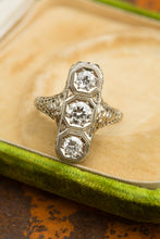 Load image into Gallery viewer, Three Round Diamond Filigree Ring 18kt
