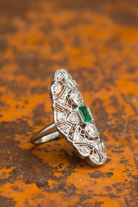 Platinum Emerald Long Ring